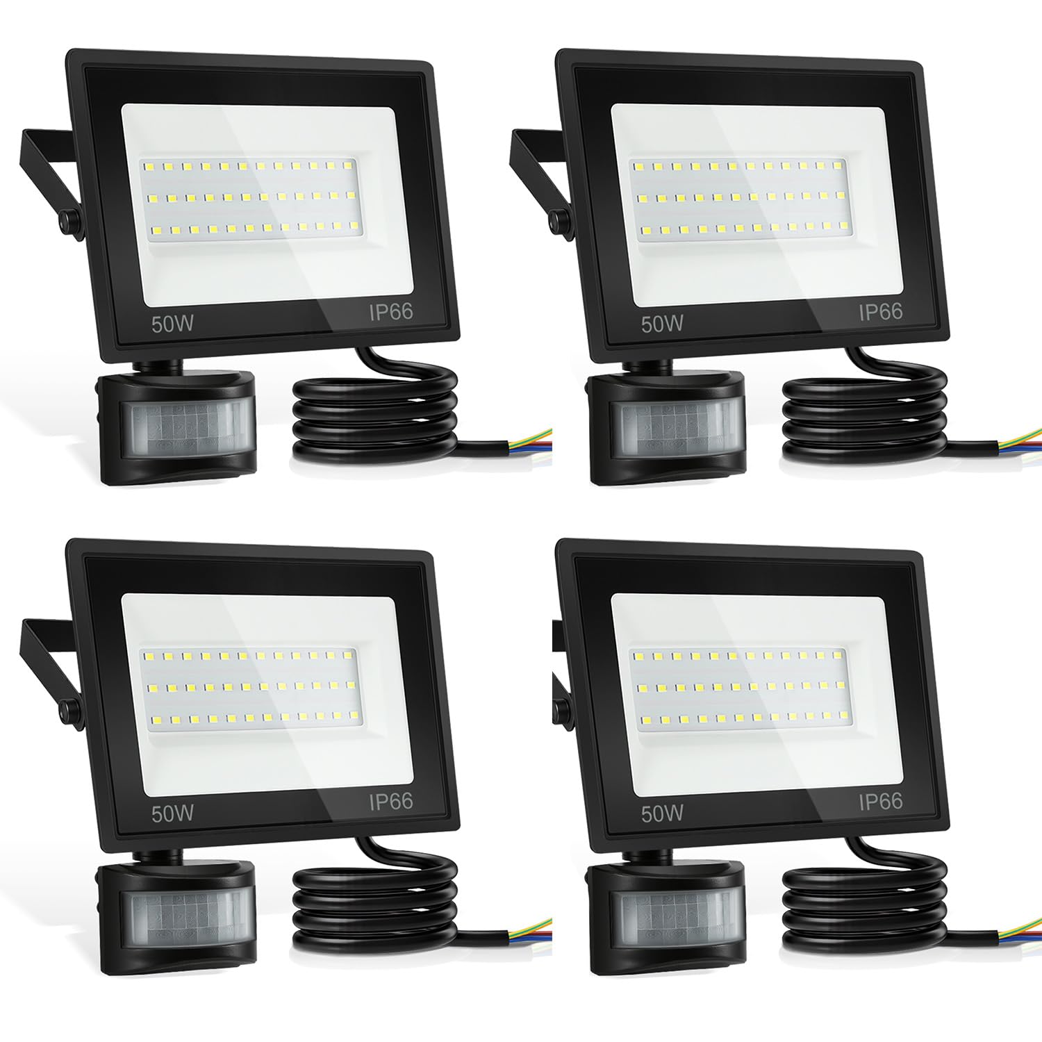 LED Strahler mit Bewegungsmelder, 50W 4000LM, 4er Set
