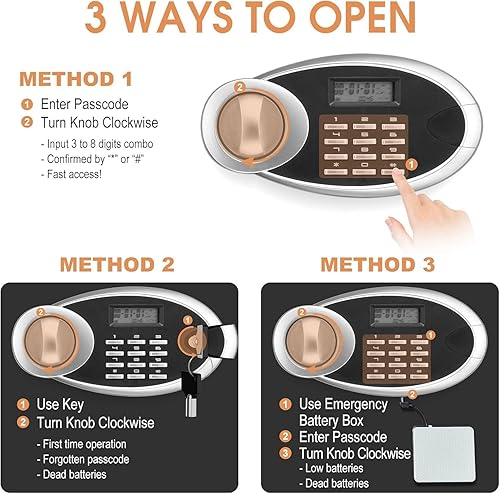 Miniatura 5 de 1.6 Cuft - Cajas fuertes a prueba de fuego para uso doméstico, caja de seguridad personal digital antirrobo con teclado electrónico y llaves de