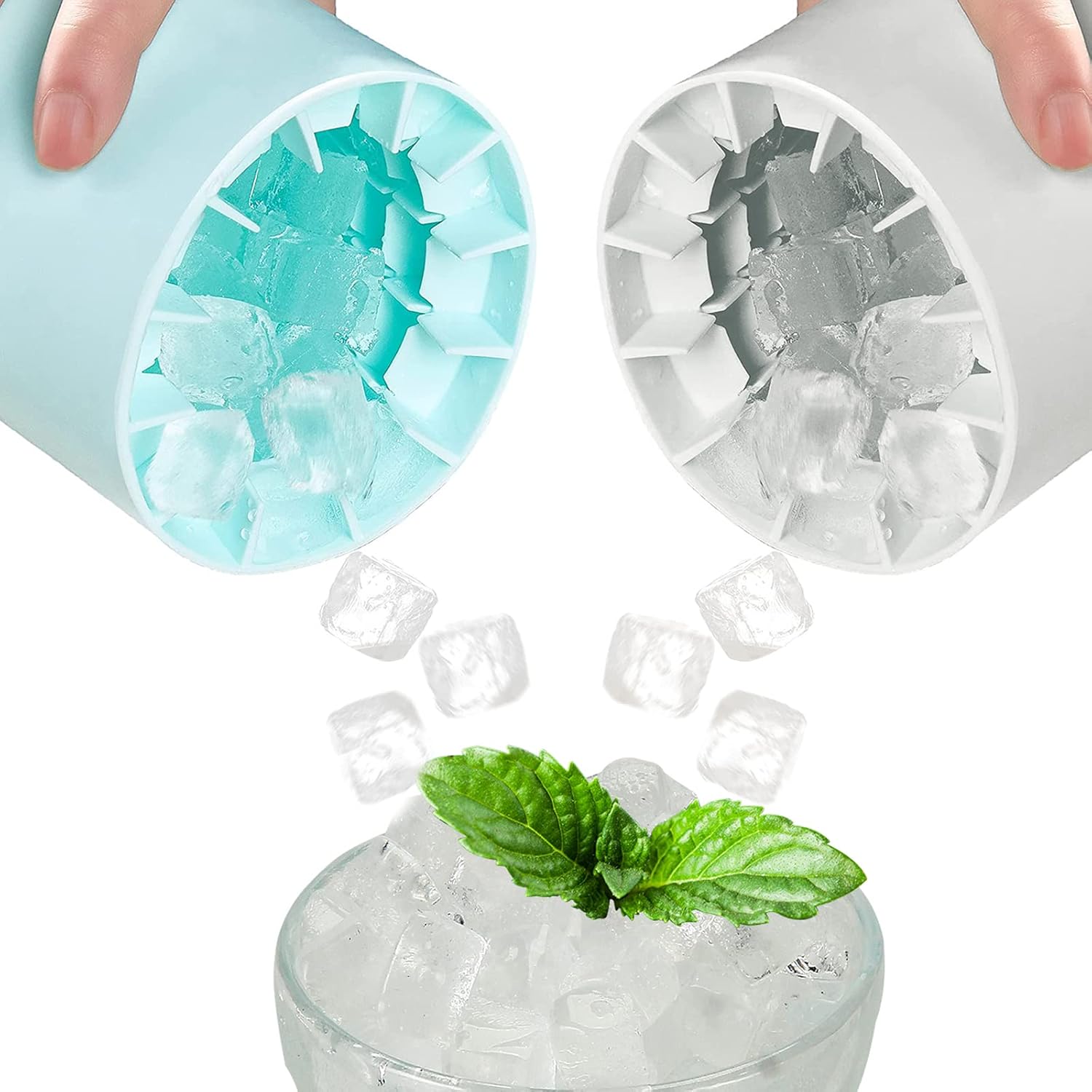 BECROWM 2PCS Silicone Ice Cube Molds, Cylinder Ice Cube Maker Cup Upgrade 3D Ice