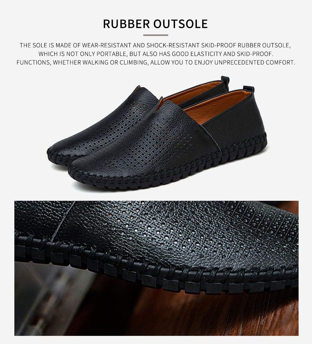 Men's Genuine Leather Loafer Shoes Slip On Soft Walking Shoes Perforated Driving Shoes - Image 5