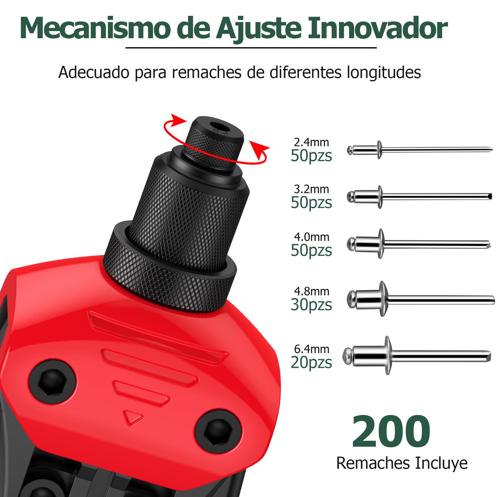 JiGiU Remachadora de Tuerca y Pistola de Remachador 2 en 1, Juego de Alicates para Remachar con M3 M4 M5 M6 M8 M10 M12 y 5 Cabezas Remachables 3.2 4.0 4.8 6.0 6.4mm