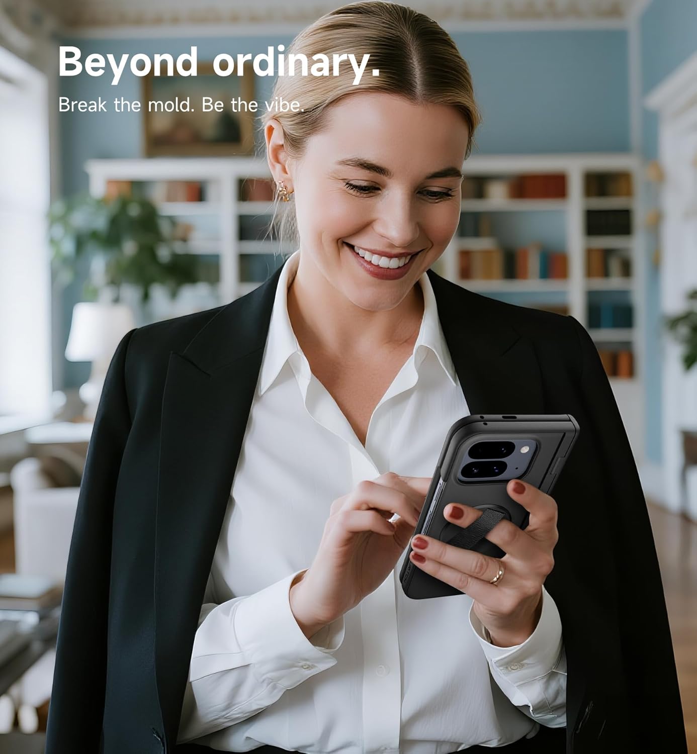 SURITCH for Google Pixel 10 Pro Fold Case with 360° Rotatable Hand Strap Phone Grip Holder & Invisible Kickstand & Screen Protector, Protective Cover for Pixel 10 Pro Fold -Black