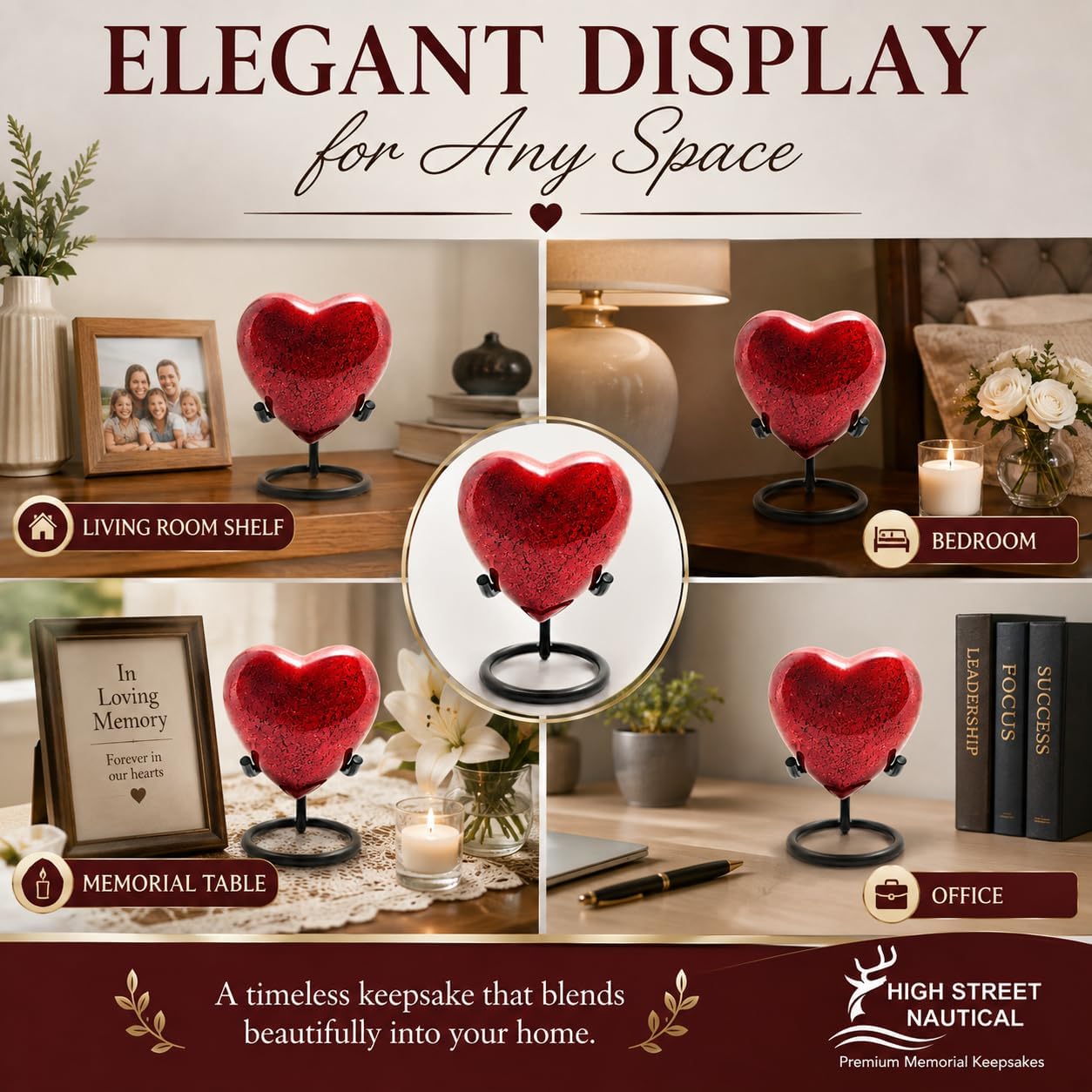Small Heart Keepsake Urn for Human Ashes – Mini Memorial Urn with Stand & Velvet Box image 5
