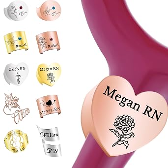 Personalized Stethoscope Name Tag Charms Customized Stethoscope Accessories ID Tags Custom Charm Stethoscope Plates Badge Ring Engraved for Nurses Medical Assistant Vet,style4