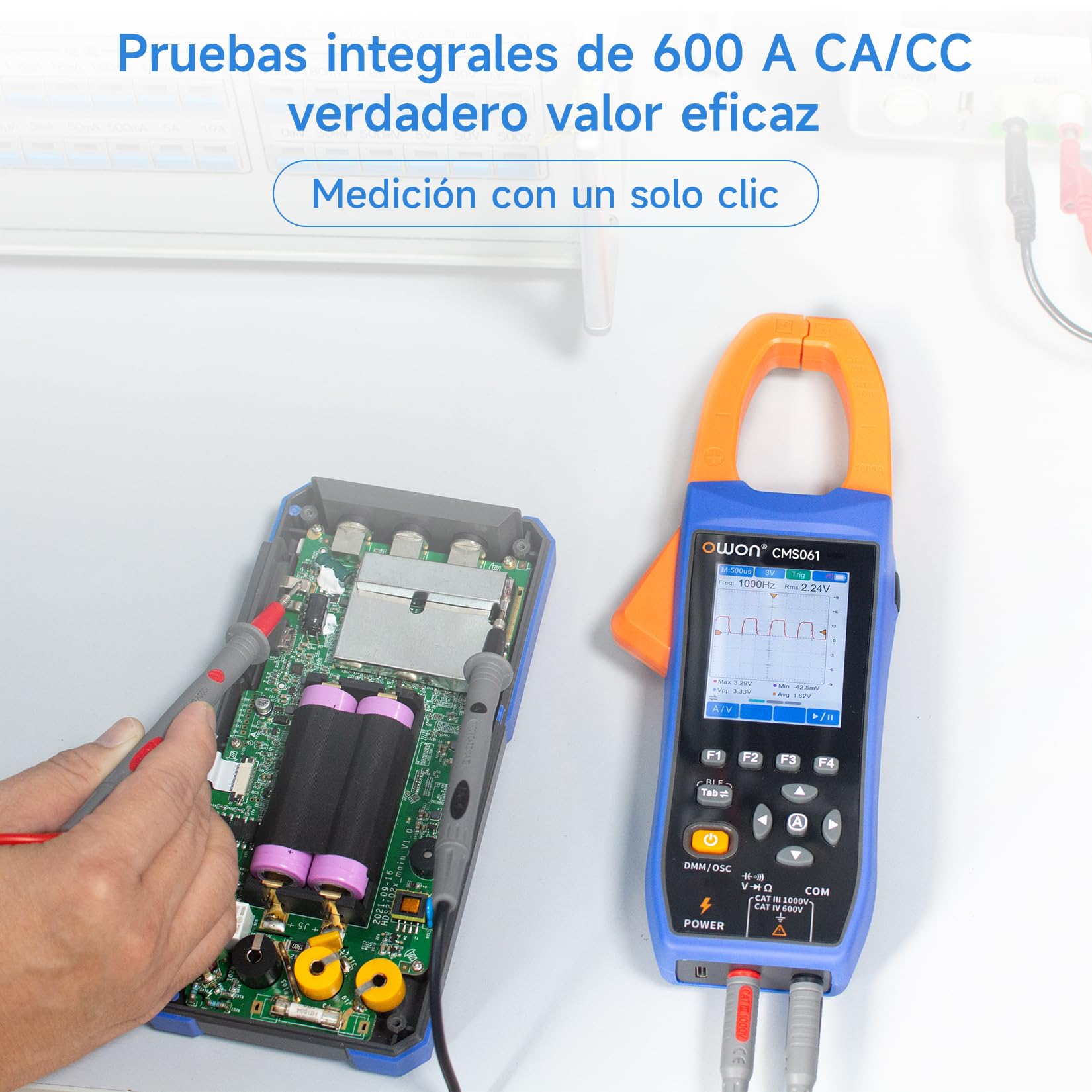 OWON CMS061 - Pinza eléctrica AC/DC 600A, función de escritor, osciloscopio 3 en 1, 20000 Count True RMS Auto-ranging, alarma, NCV, pinza de alimentación Bluetooth