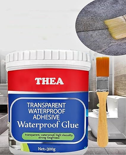 Thea Invisible Crack Seal Glue with Brush I Transparent Waterproof Glue for Roof Leakage I Crack Seal Agent Roof Water Leakage Solution Water Proof Glue Waterproofing for Pipe,Wall &Tiles(300gm+Brush)