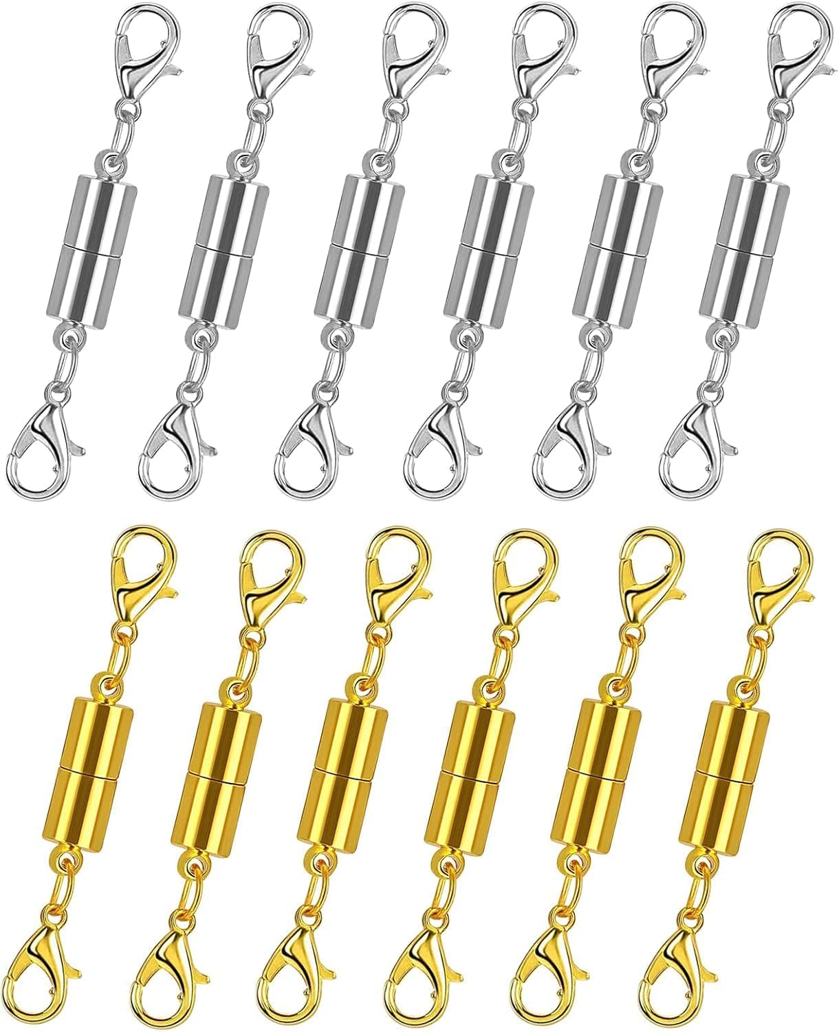 Rayyan 12 Pack Magnetic Necklace Clasps and Closures. Necklace Jewelry Extender with Strong Magnet. Magnetic Necklace Clasp for Jewelry Necklace Bracelet Making. Gold and Silver Plating (Regular)