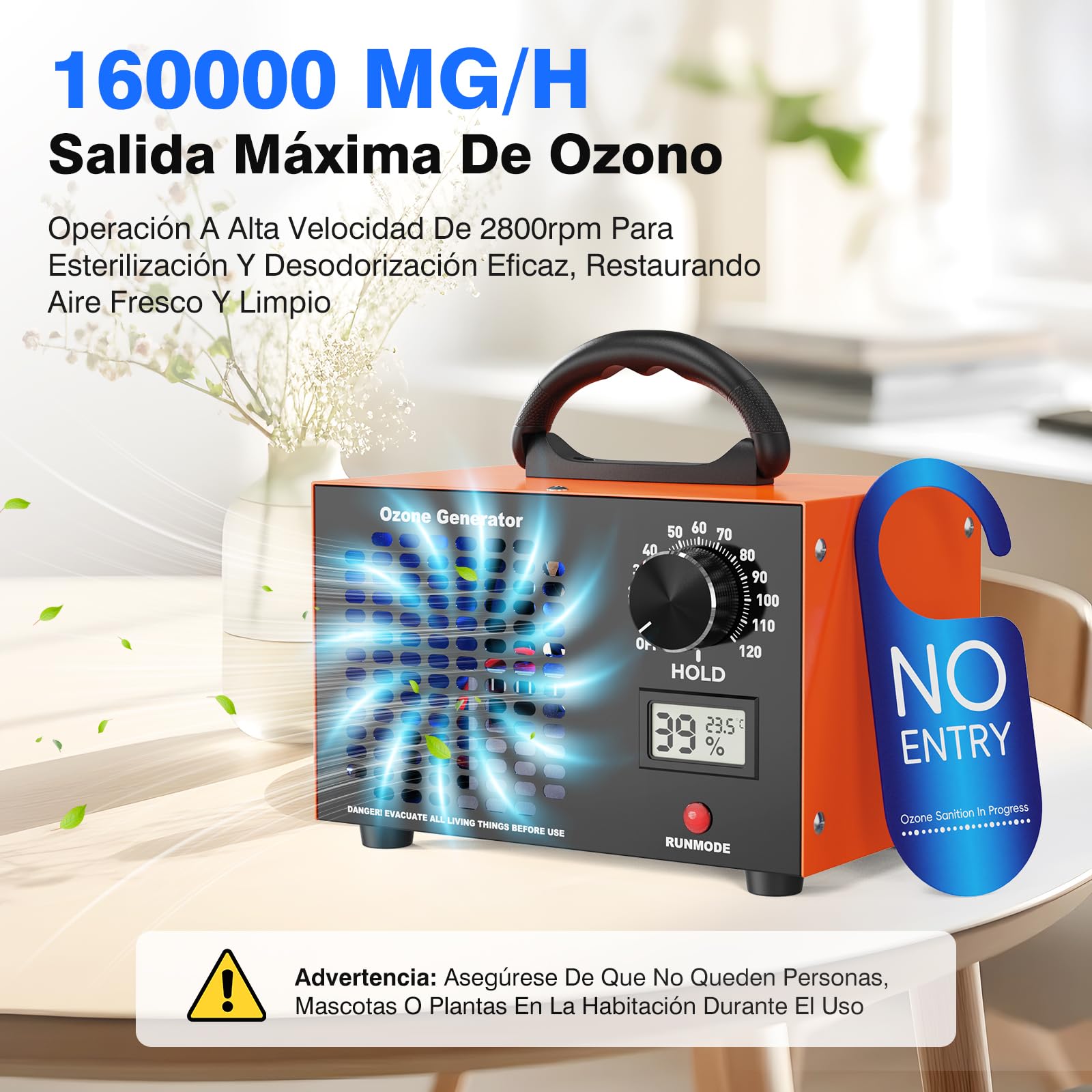Fitabok Generador de Ozono 160000 mg/h - 2 en 1 Purificador de Aire Ozono, Pantalla LED Temperatura y Humedad, Temporizador 120 min, Cobertura 300 m², para Hogar Coche Hotel Cocina Sótano Mascotas
