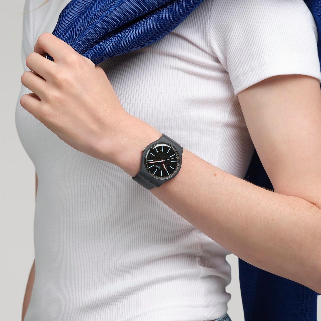 Swatch New Gent Biosourced Lacquered Unisex Watch Casual Polymer Grey Quartz Waterproof Cobblestone Street