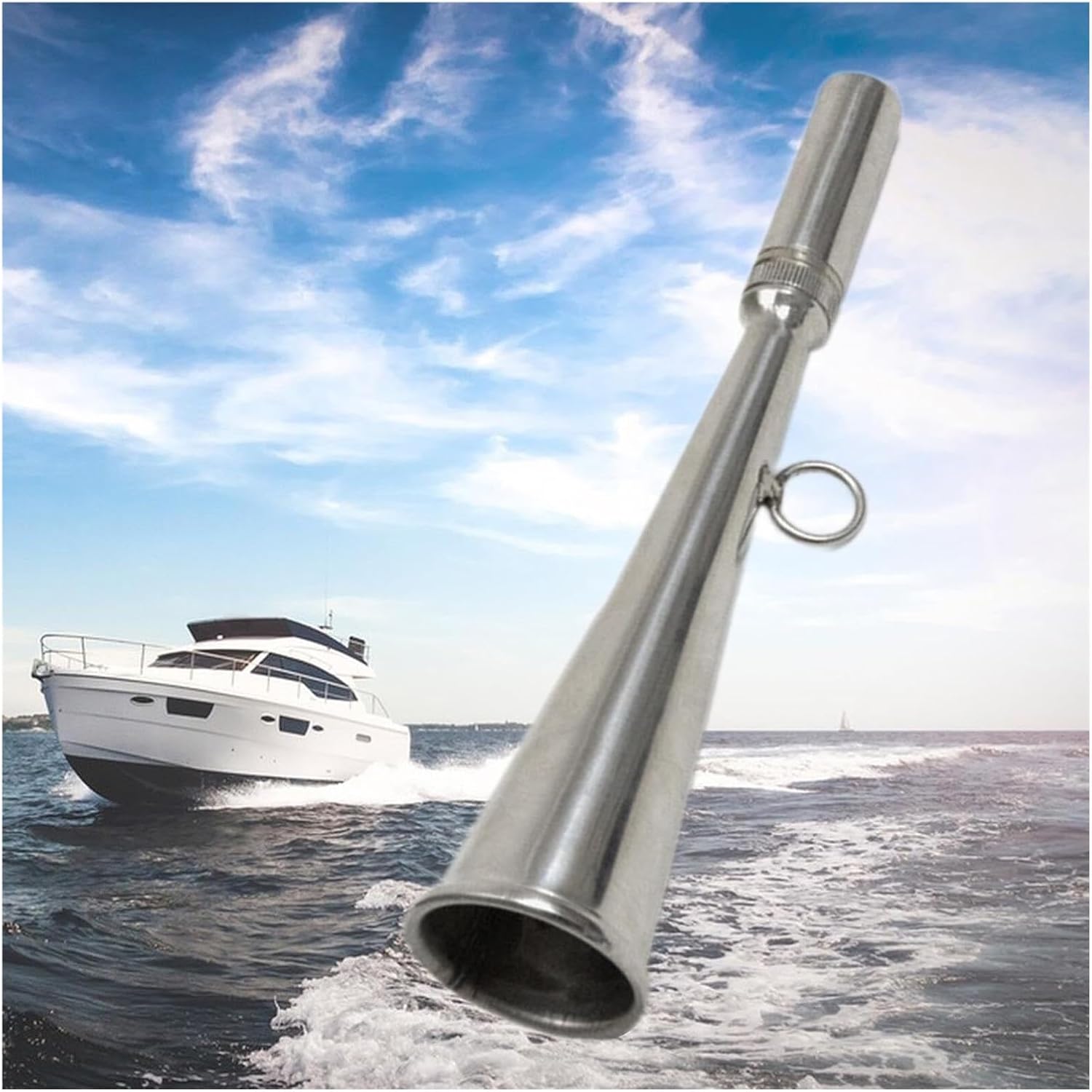 Handheld Foghorn Fog Horn Stainless Steel Waterproof High Decibel Air Horn Speedboat Horn for Backup Sailing Inflatable Boat