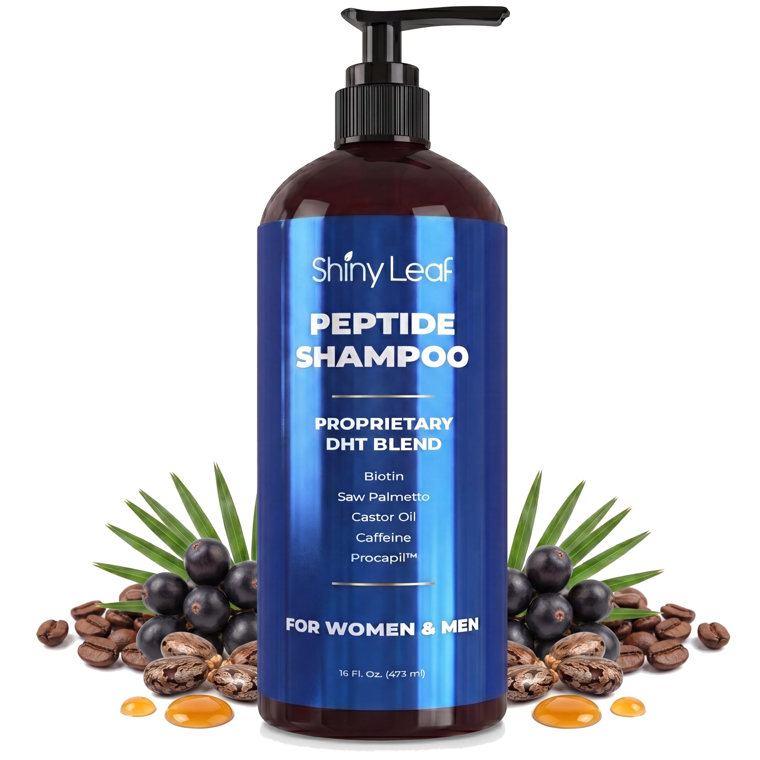 Shiny Leaf Peptide Shampoo for Thinning Hair, Biotin & Caffeine, 2 x 16 oz