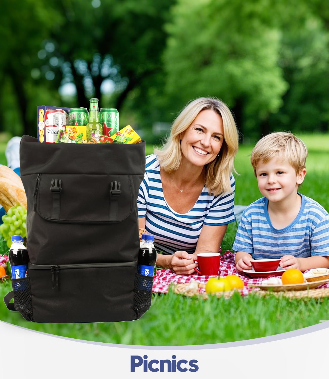 DEWUR Zaino termico da 35 l, grande, 2 in 1, borsa termica a doppio strato, impermeabile, per picnic, spiaggia, barbecue, campeggio, viaggi, famiglia