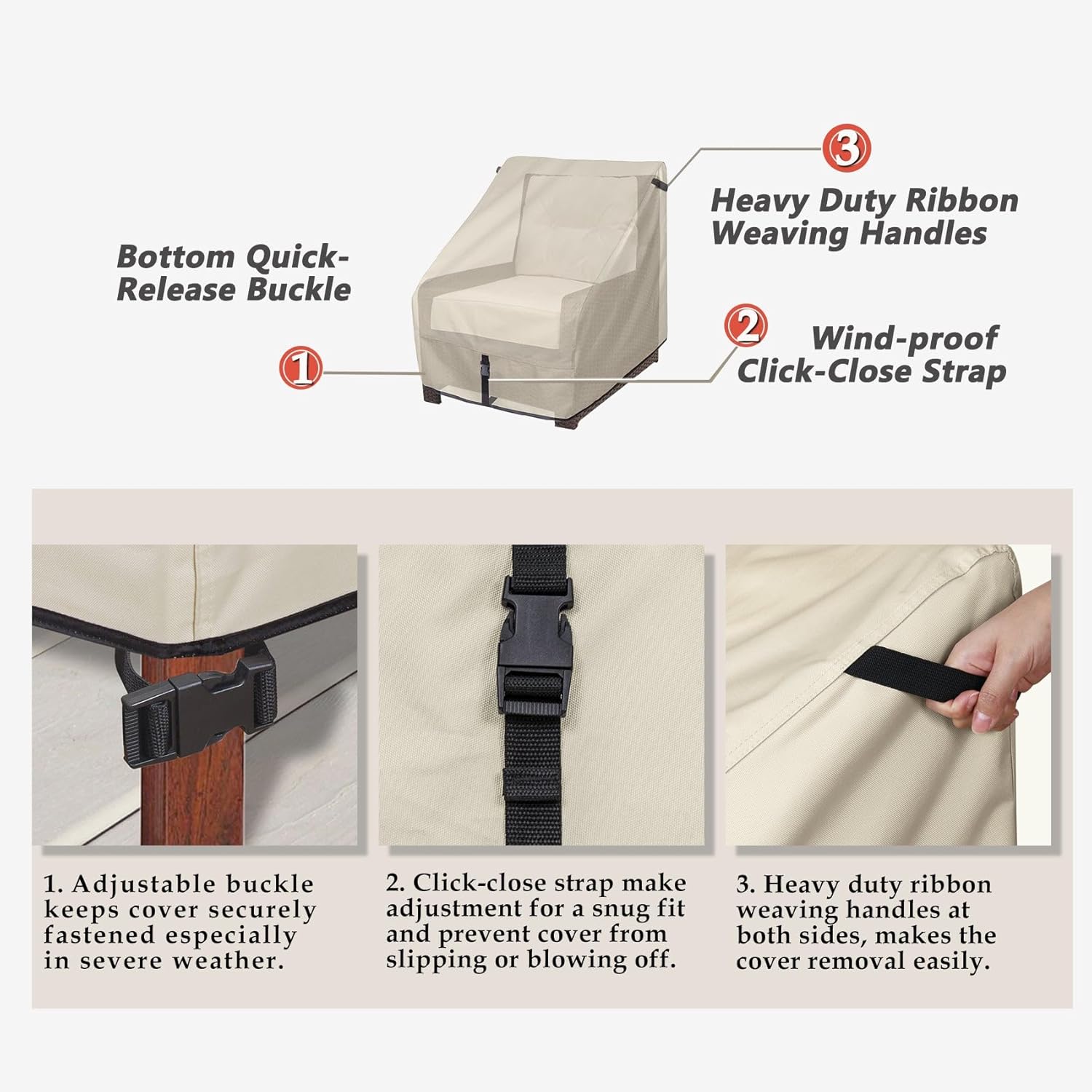 Porch Shield Waterproof 3-Seater Loveseat Sofa Cover 86W x 38D x 35H Bundles with Patio Chair Covers - 2 Pack Lounge Deep Seat Cover 34W x 37D x 36H inch, Beige