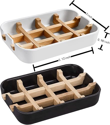 Miniatura 7 de Aoheuo Moderno soporte de jabón de fibra de bambú y jabonera (extraíble), 5.12 pulgadas de largo por 3 pulgadas de ancho, 0.98 pulgadas de alto,