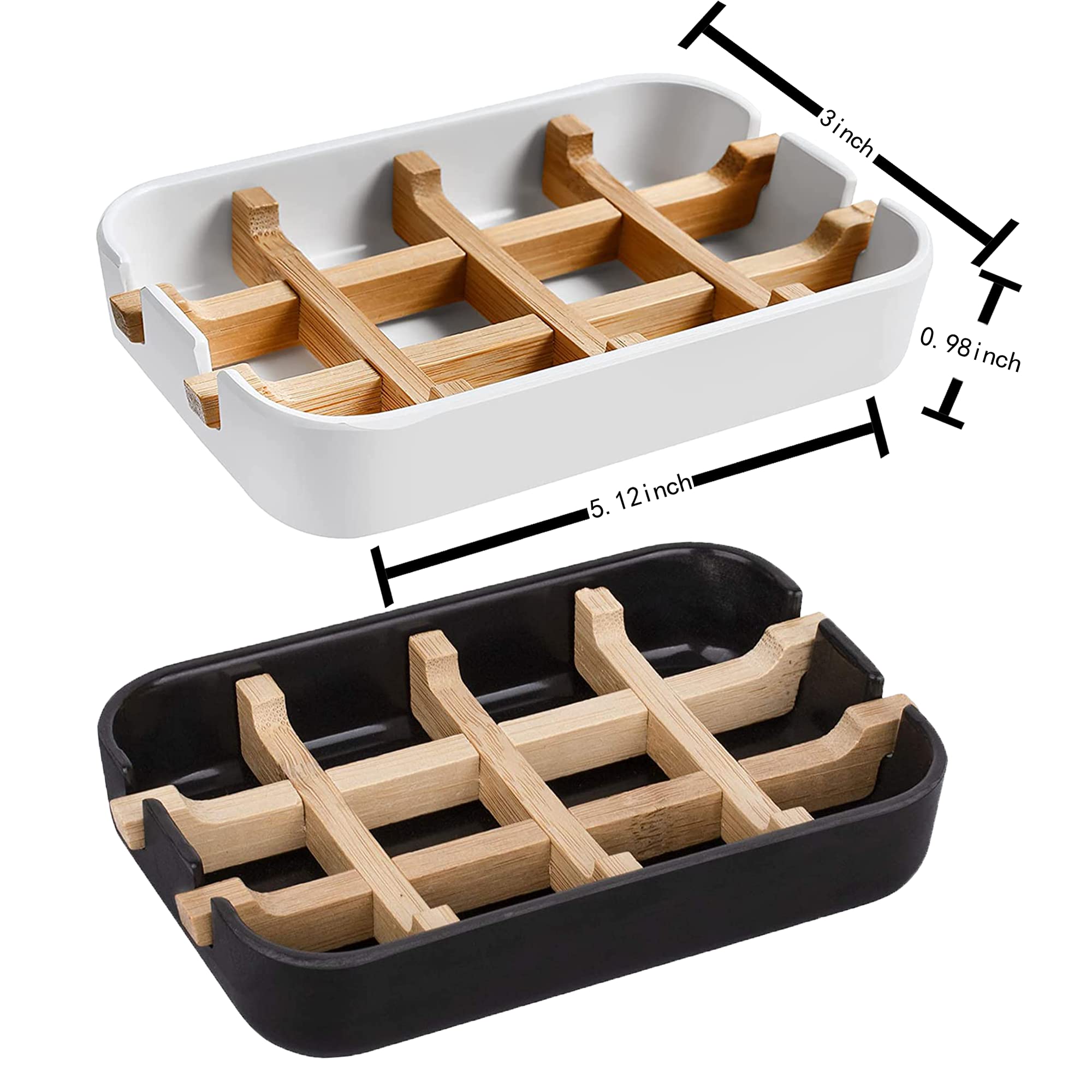 Aoheuo Moderno soporte para jabón de fibra de bambú y jabonera (extraíble), 5.12 pulgadas de largo por 3 pulgadas de ancho, 1 pulgada de alto, utilizado en cocinas, baños y fregaderos de bar (blanco