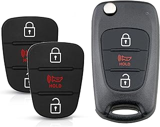 (2 PACK) RemoteOverstock for BUTTON PAD REPAIR KIT for Kia Key Fob Shell Case Cover Flipkey Keyless Entry Remote Flip for 2012-2014 Kia Rio and 2010-2013 Kia Soul fits FCC ID: NYOSEKSAM11ATX and Part No. TQ8-RKE-3F02 – (Includes Instruction Video) - 3 Button