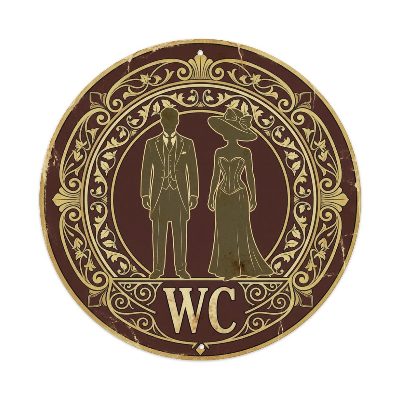 WC Art Deco Restroom Sign Ladies Gents Metal Tin Sign