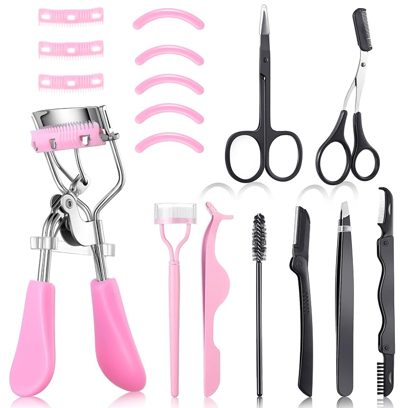 Kit Bencailor com 17 ferramentas para cílios e sobrancelhas, rosa