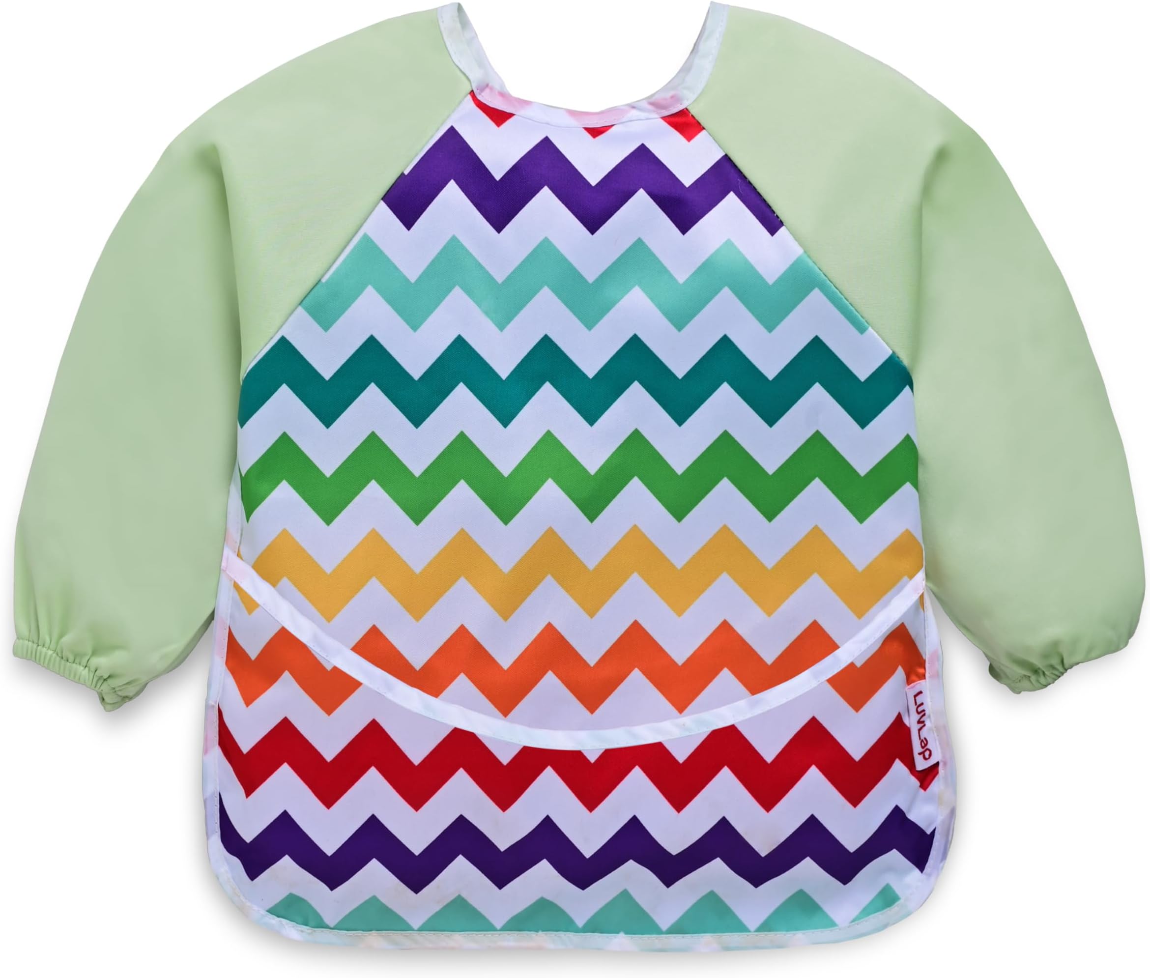 LuvLap Baby Long Sleeve Bib, Toddler Children's Leak-Free Bib with Sleeves, Washable/Lightweight/Wipeable (6-24 Months) Baby Bib Shirt with Pocket, Green