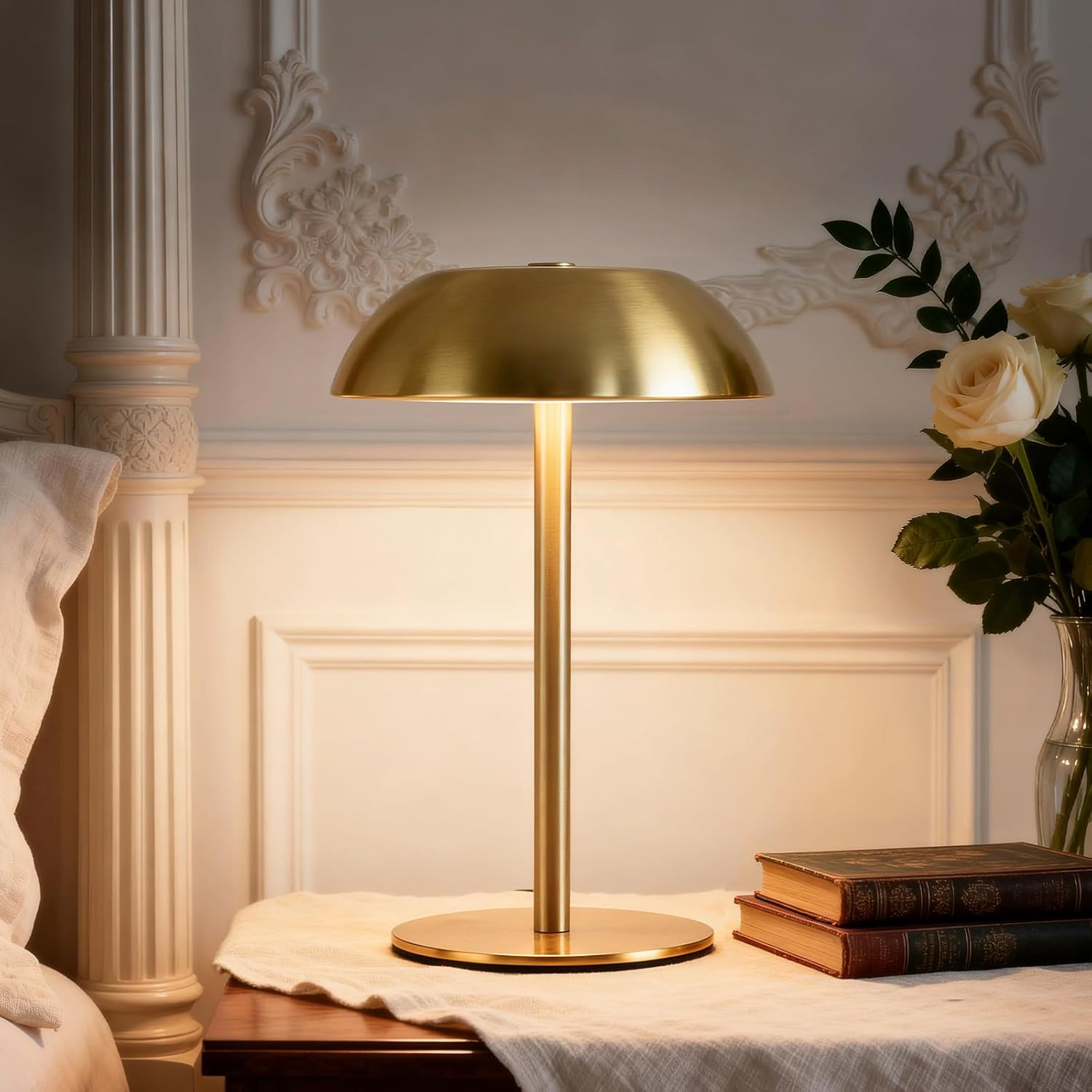 Small Rechargeable Lamp Cordless, LED Touch Battery Operated Table Lamp, Portable, Dimmable, Modern Home Decor, Desk, Bedroom, Bedside, Living Room, Kitchen, Patio, Restaurant, Bar, Gold