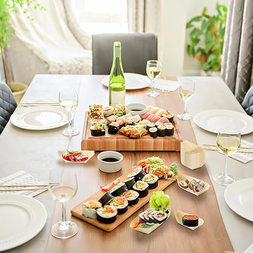 Miniatura 6 de Hoolerry 500 platos desechables de madera para barcos, platos de comida, botes de hoja de bambú, platos de madera para sushi, barco de sushi,