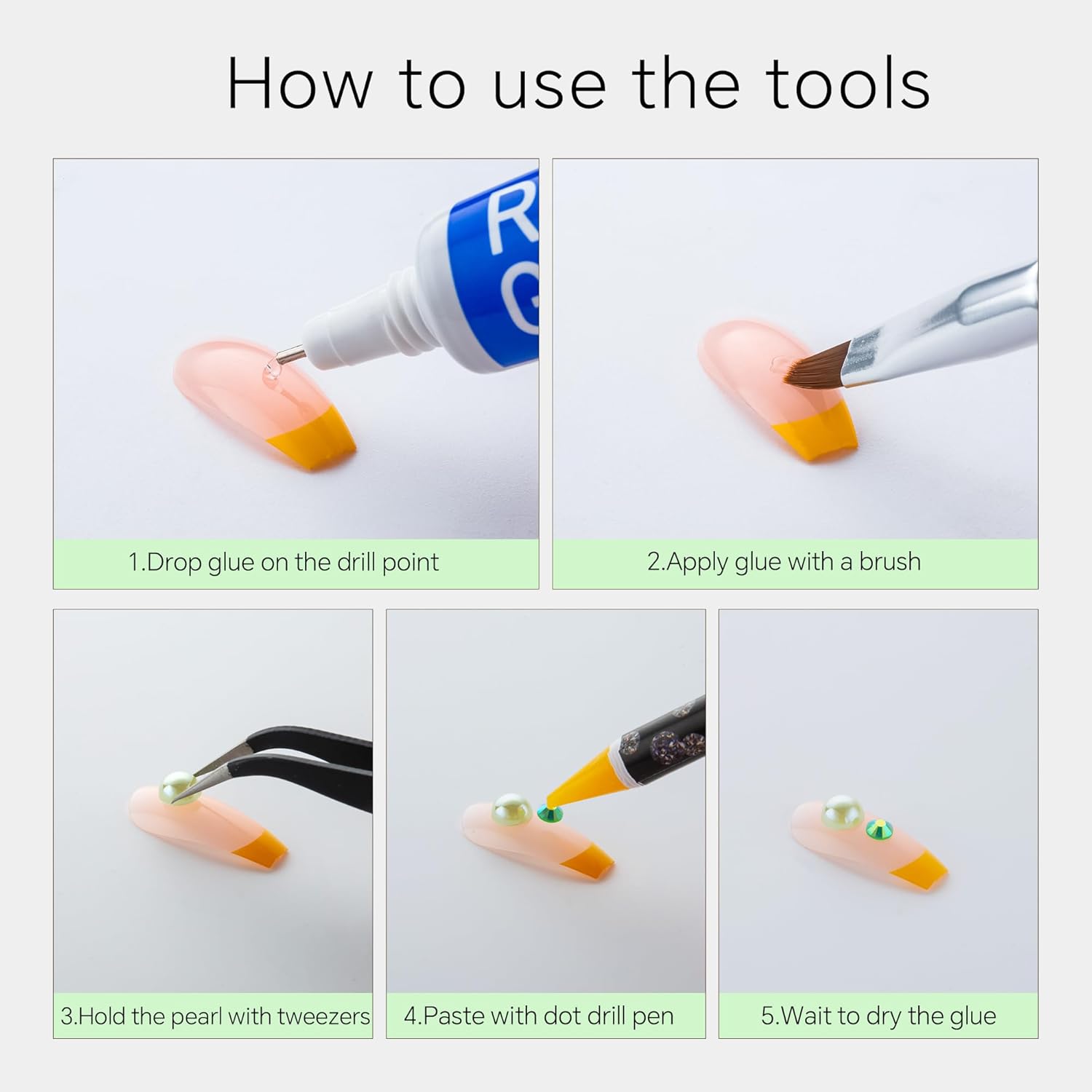 60g Cyan Green St Patricks Day Flat Back Pearls Rhinestones for Crafts Mixed Size 3mm-10mm AB Color Round Half Pearls Flatback Pearl Beads and Resin Rhinestones Set for Face Art with Glue - Image 6