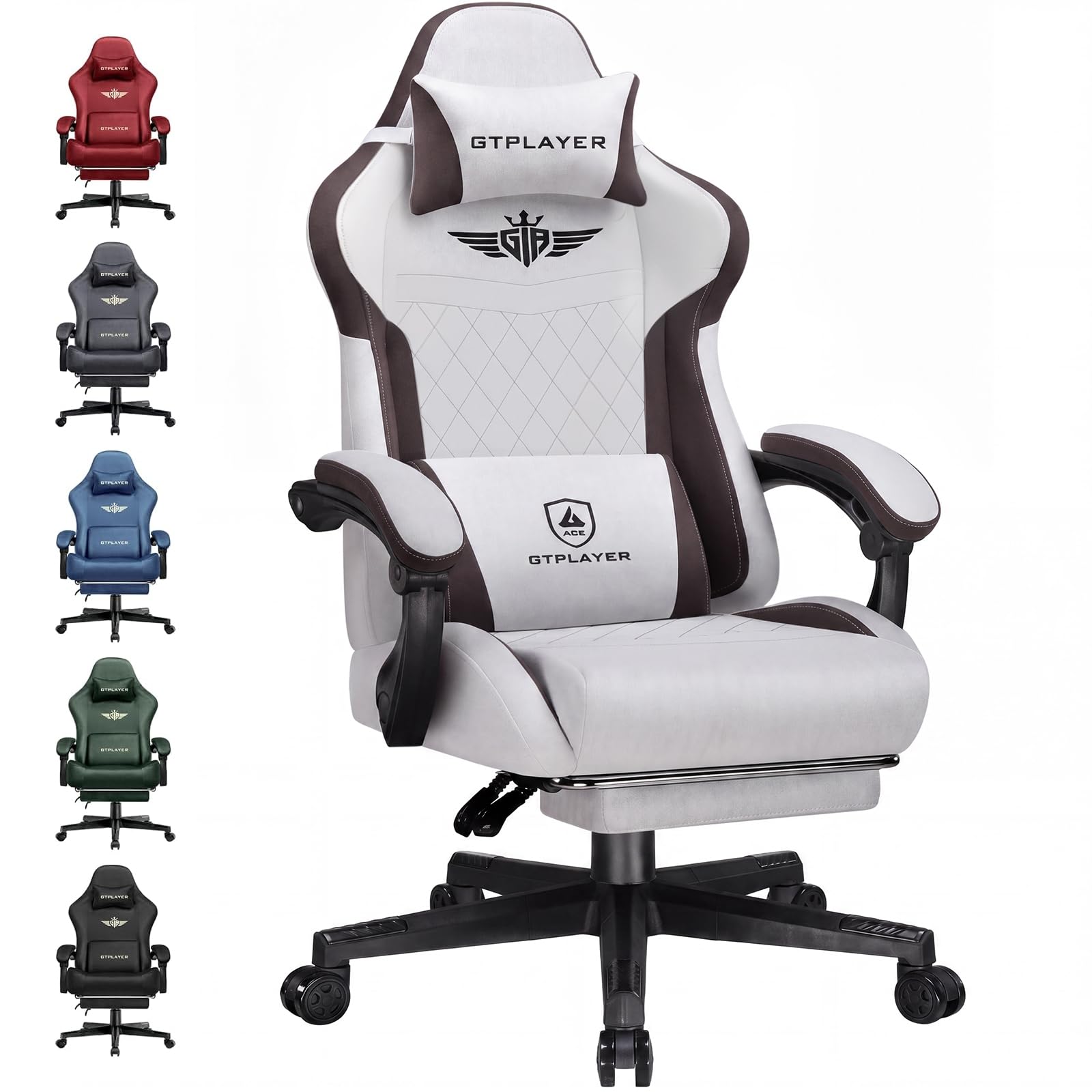 GTPLAYER Gaming Chair Fabric with Pocket Spring Cushion, Big and Tall Gamings Chairs 350LBS High Back Computer Chair with Footrest for Adults Lumbar Support Swivel Game Chair for Office Gaming Brown