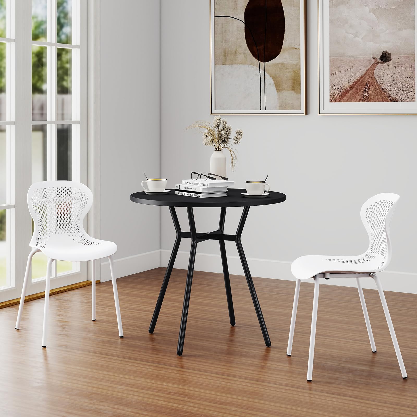 JIJIAN Lot de 6 Chaises de Salle à Manger Empilables, Chaise de Cuisine avec Pieds en Métal, Chaises de Jardin en Plastique, pour Salle à Manger, Salon, Jardin, Balcon et Terrasse, Blanc