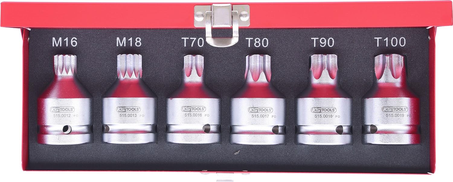 KS Tools 515.0010 3/4"Zestaw silowych gniazd bitów 6-szt, XZN+Torx, z otworem