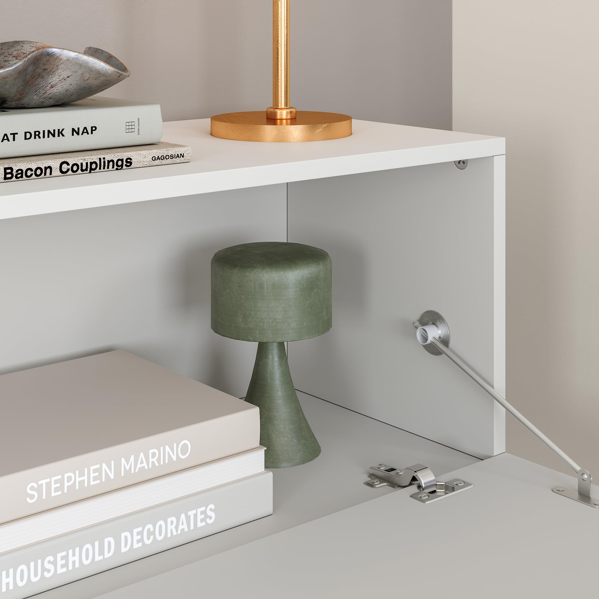 [en.casa] Meuble TV Mural Evaton 180 x 32 x 30 cm avec 2 Portes Abattantes Support Télé Flottant Étagère Moderne avec 2 Compartiments de Rangement Salon Chambre Bureau Blanc Mat