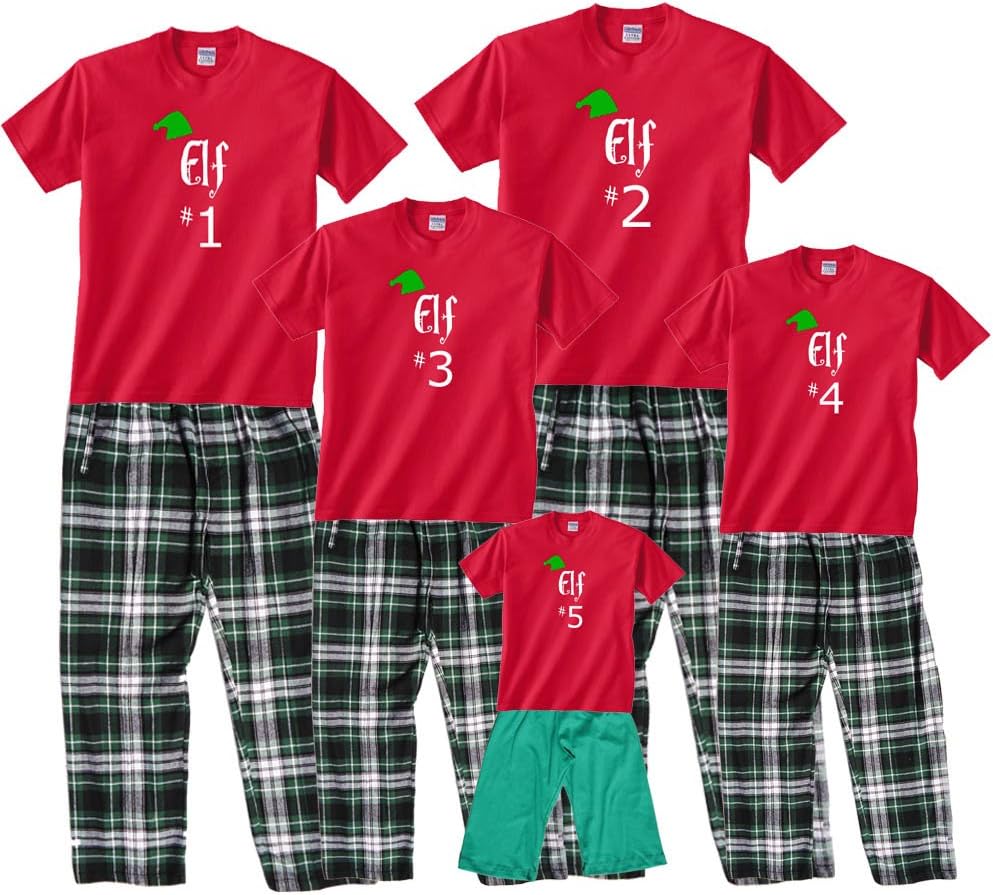 Santa's Elf #1, 2, 3, etc. Matching Christmas Adult Pajamas & Kids Playwear for The Whole Family; Kid, Adult, or Dog