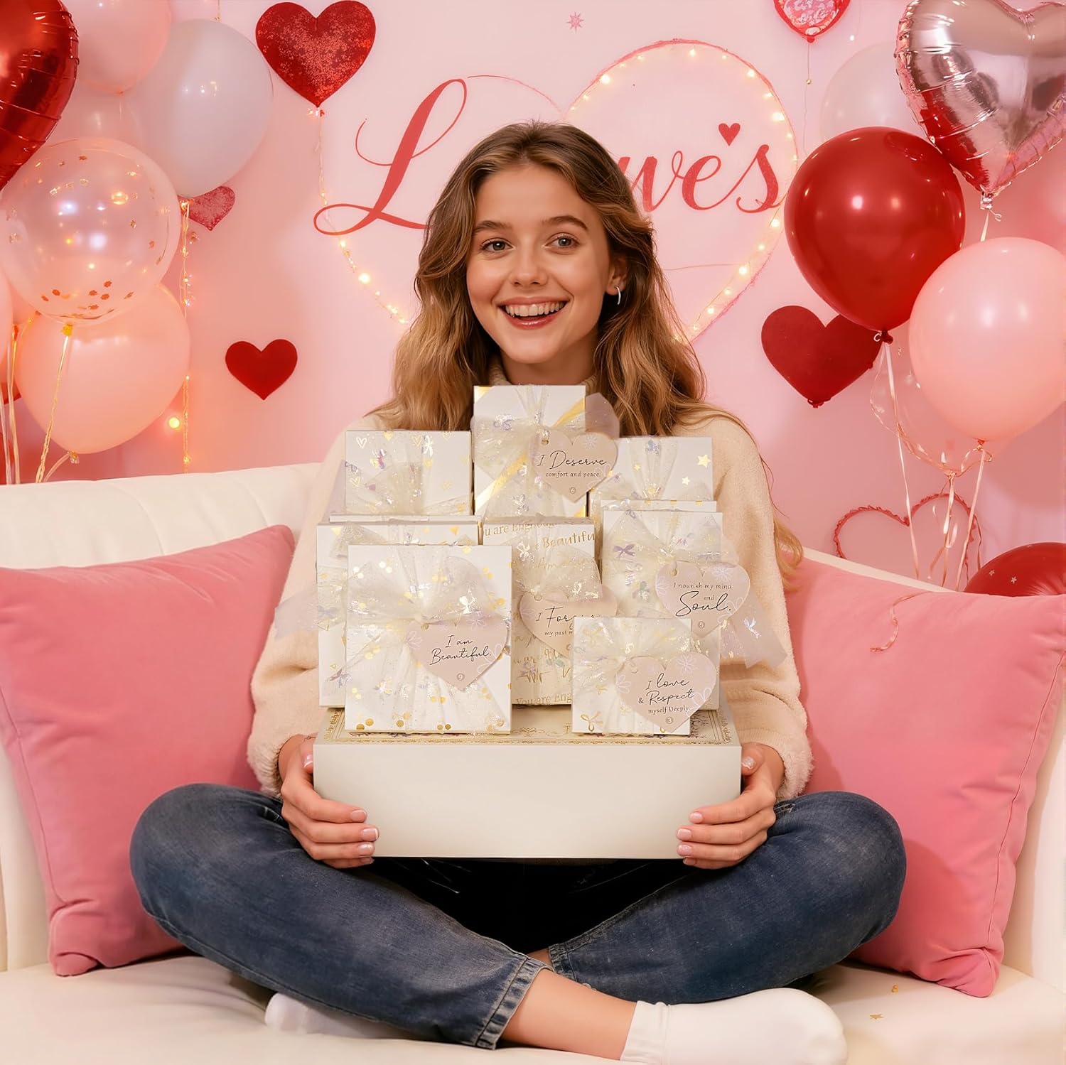 Teen Girl Gifts Trendy Stuff, 10 Positive Affirmation Cards & Empowering Challenges to Unlock 10 Wrapped Makeup Gift Set Motivational Birthday Easter Egg Stuffers Gift Basket for Tween & Teenage Girls - Image 3