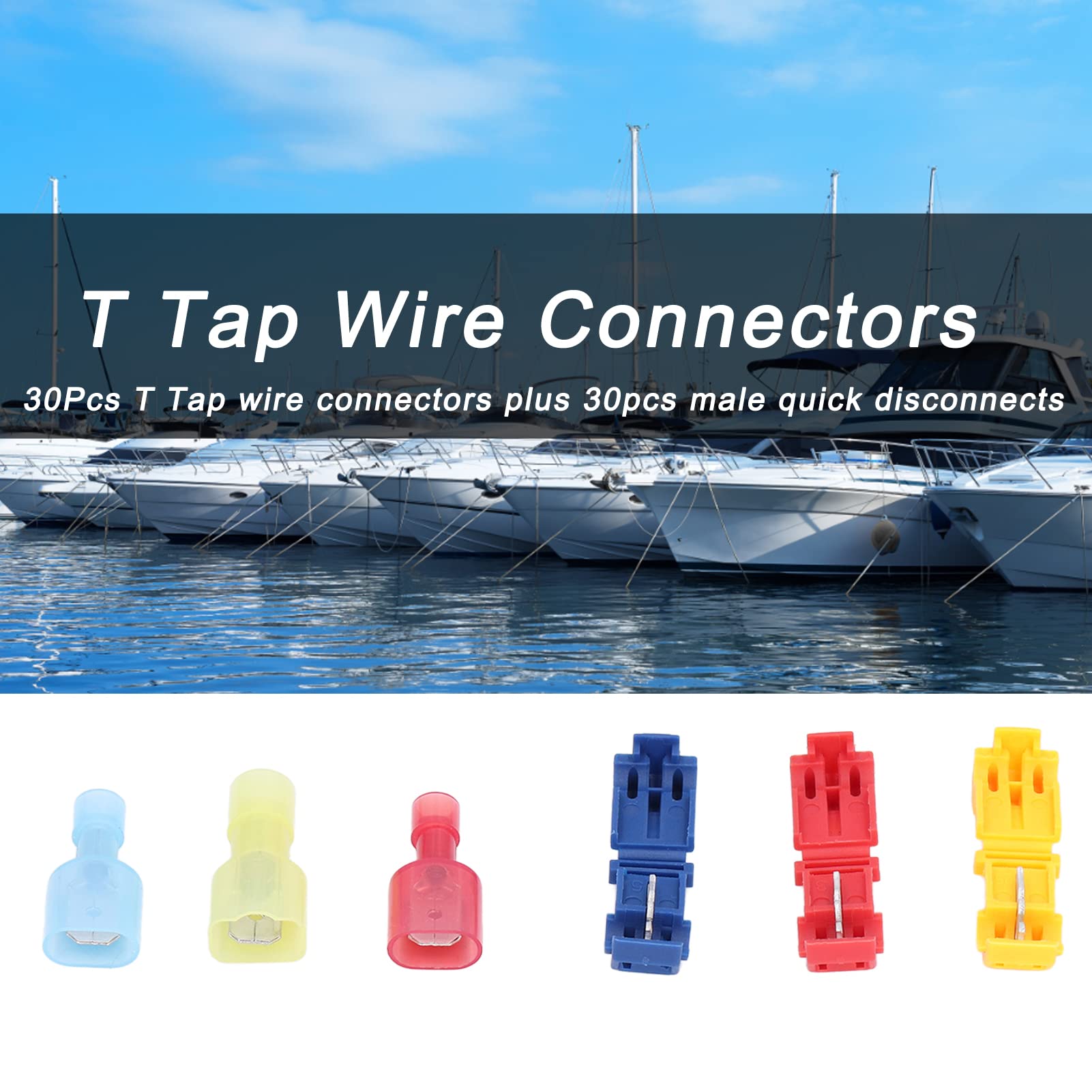 WOOXGEHM Terminal Kit, T Wire Splice Connector, Self Stripping Quick Splicing Wire Terminals with Nylon Fully Insulated Male Spade Disconnect Kit with Storage Case, 60 PCS/30 Pairs