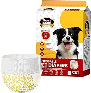 Dono 犬用おむつ 幅広ウエスト犬オムツ 360°漏れ防止 赤ちゃんのおむつのようなパンツ設計 使い捨てタイプオムツウェア 発情期 生理 介護の犬用マナーパンツ 小型犬 中型犬 猫用紙おむつ sサイズ14枚入りx2パック適応胴回り：26-40cm