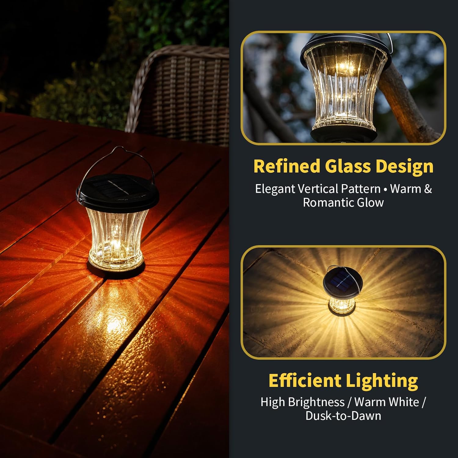 Glass Solar Lantern Outdoor, Waterproof Hanging Solar Lights for Outside with Modular Design, 3000K LED, Auto On/Off Table Lamp for Garden Patio Yard Fence Wall Decorative, Warm White(4 Pack)