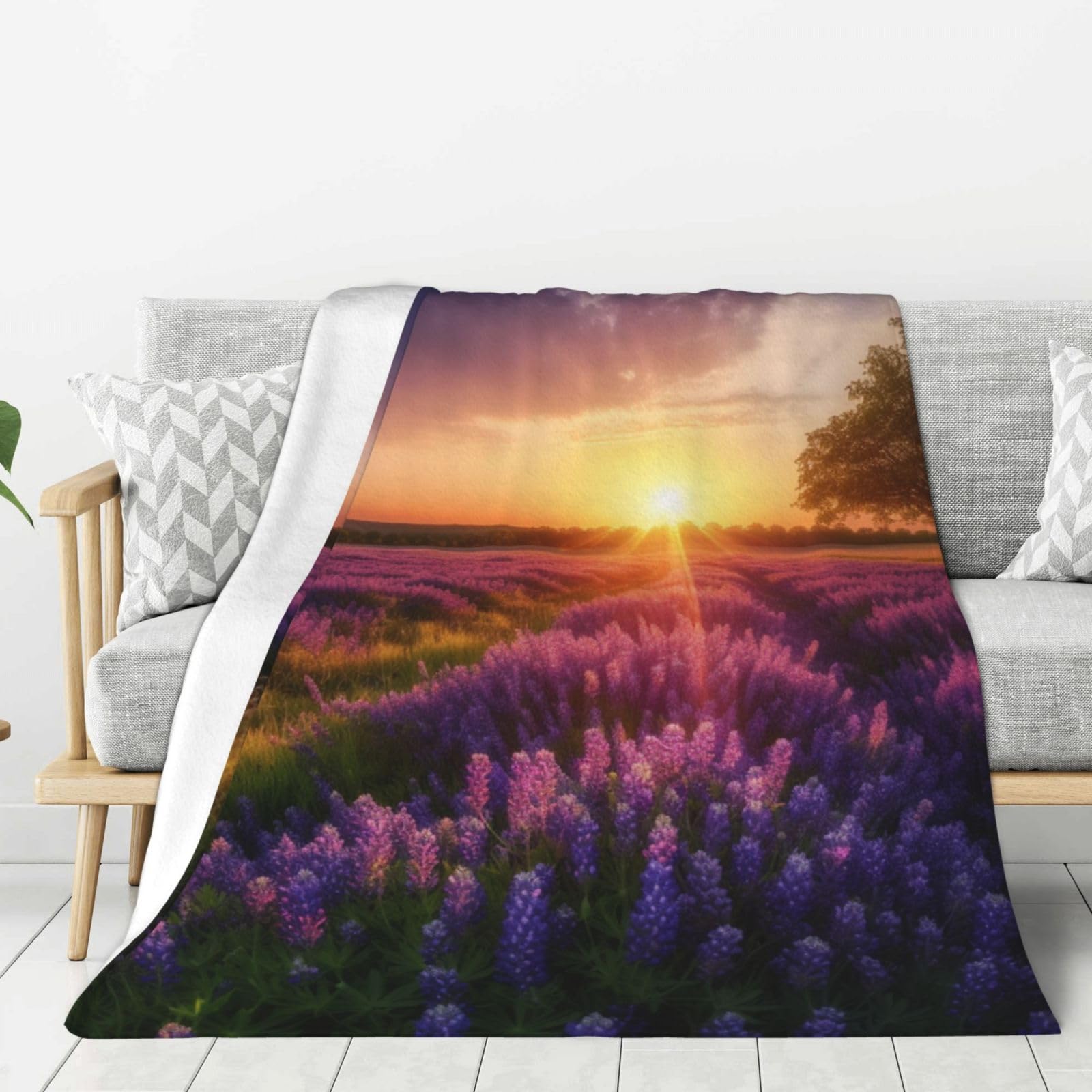 Couverture en flanelle motif lavande douce jeté de canapé printemps