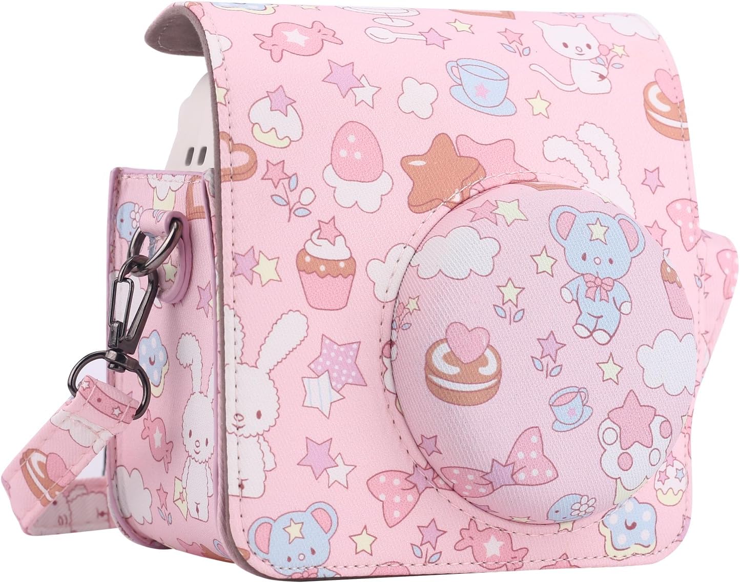 Protective Case Compatible with Fujifilm Instax Mini SE 7+ 7s 7c Instant Film Camera with Accessory Pocket and Adjustable Strap (Bunny)