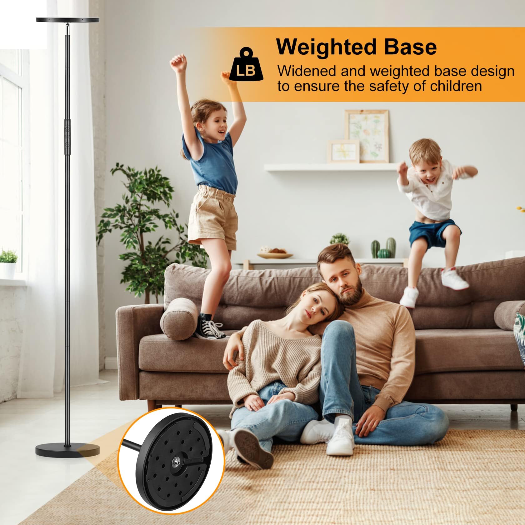 Lámpara de pie, 36W 3600LM Lámpara de pie Super Brillante, 350W Equivalente Moderna Lámpara Torchiere con Mando a Distancia y Control Táctil, 69" Lámpara Alta para Sala de Estar Dormitorio Oficina