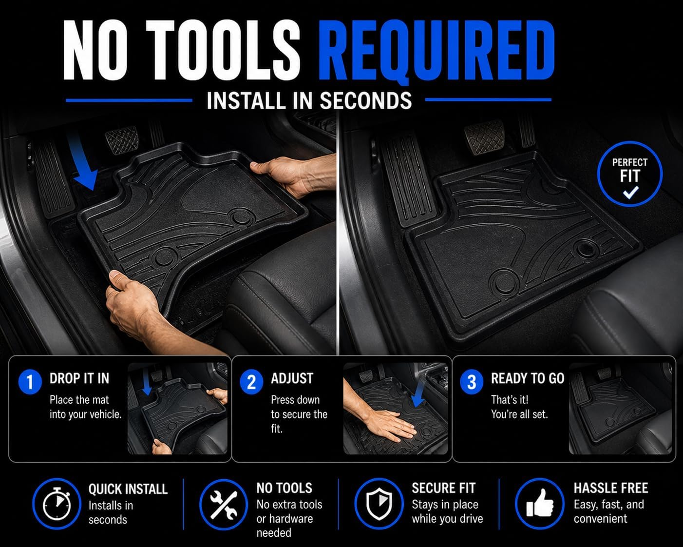 Black Horse Totaliner Heavy Duty Floor Liner Compatible with 2018-2020 Toyota Tacoma Double Cab (LHD), Precisely Molded Anti-Skid All-Weather Floor Liner Set, Black-FMTTO18