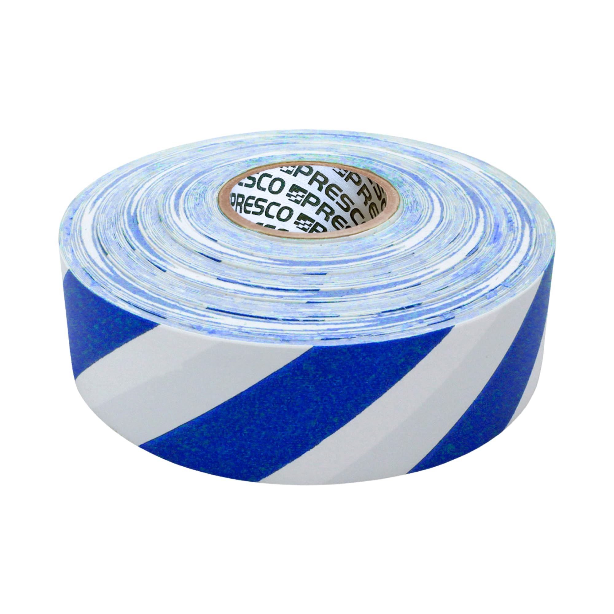 NO Adhesive, Presco Stripe Patterned Roll Flagging Tape, 1-3/16 in. x 300 ft. (White and Blue Stripes)