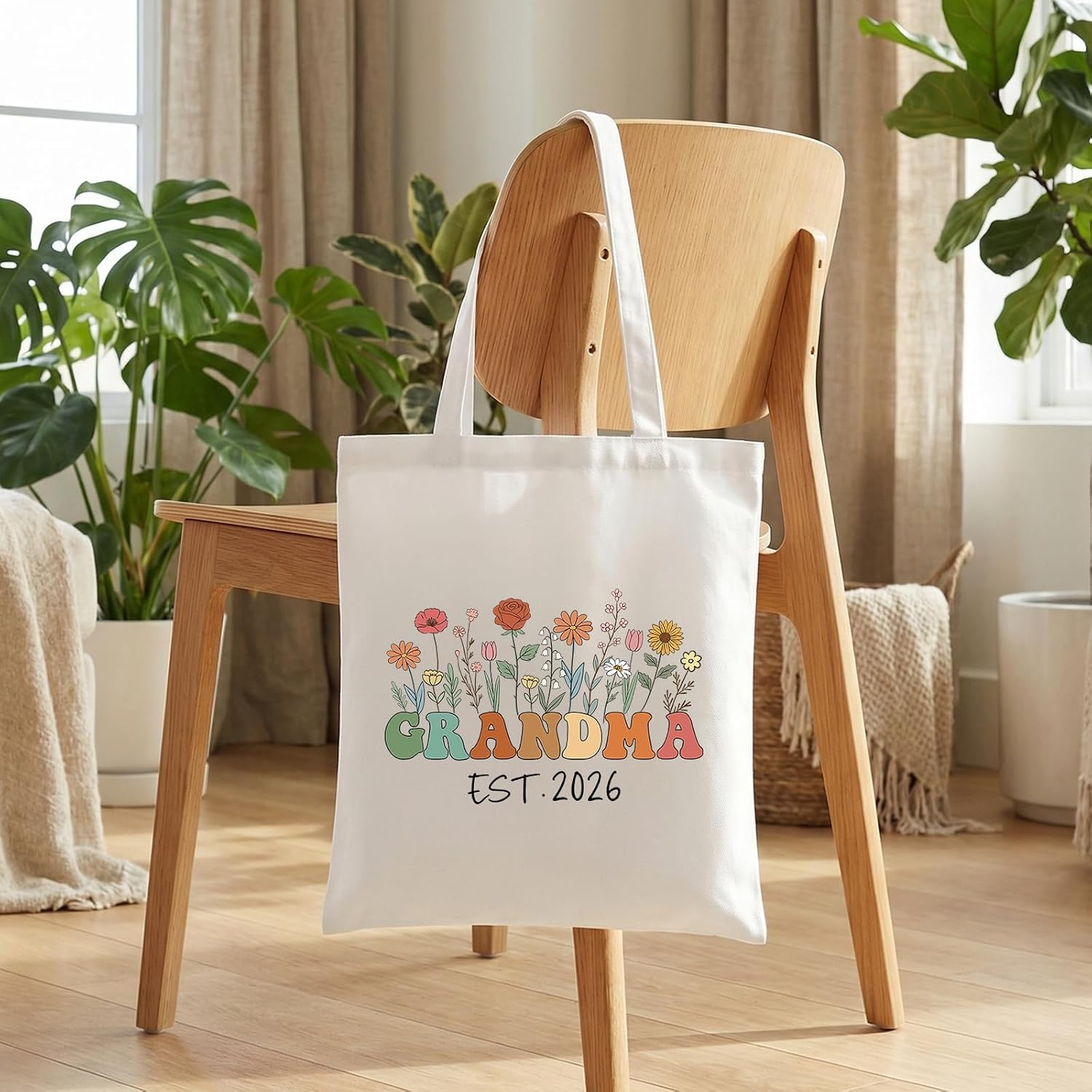 Grandma Mama Auntie Teacher Gifts Floral Canvas Tote Bags for Women image 3