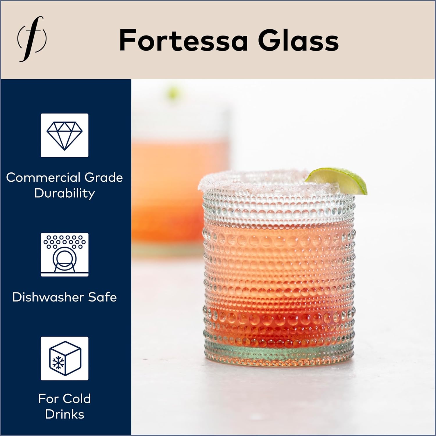 Fortessa Jupiter Beaded Hobnail Glass, 10 Ounce Double Old Fashioned (Set of 6), Sage Green