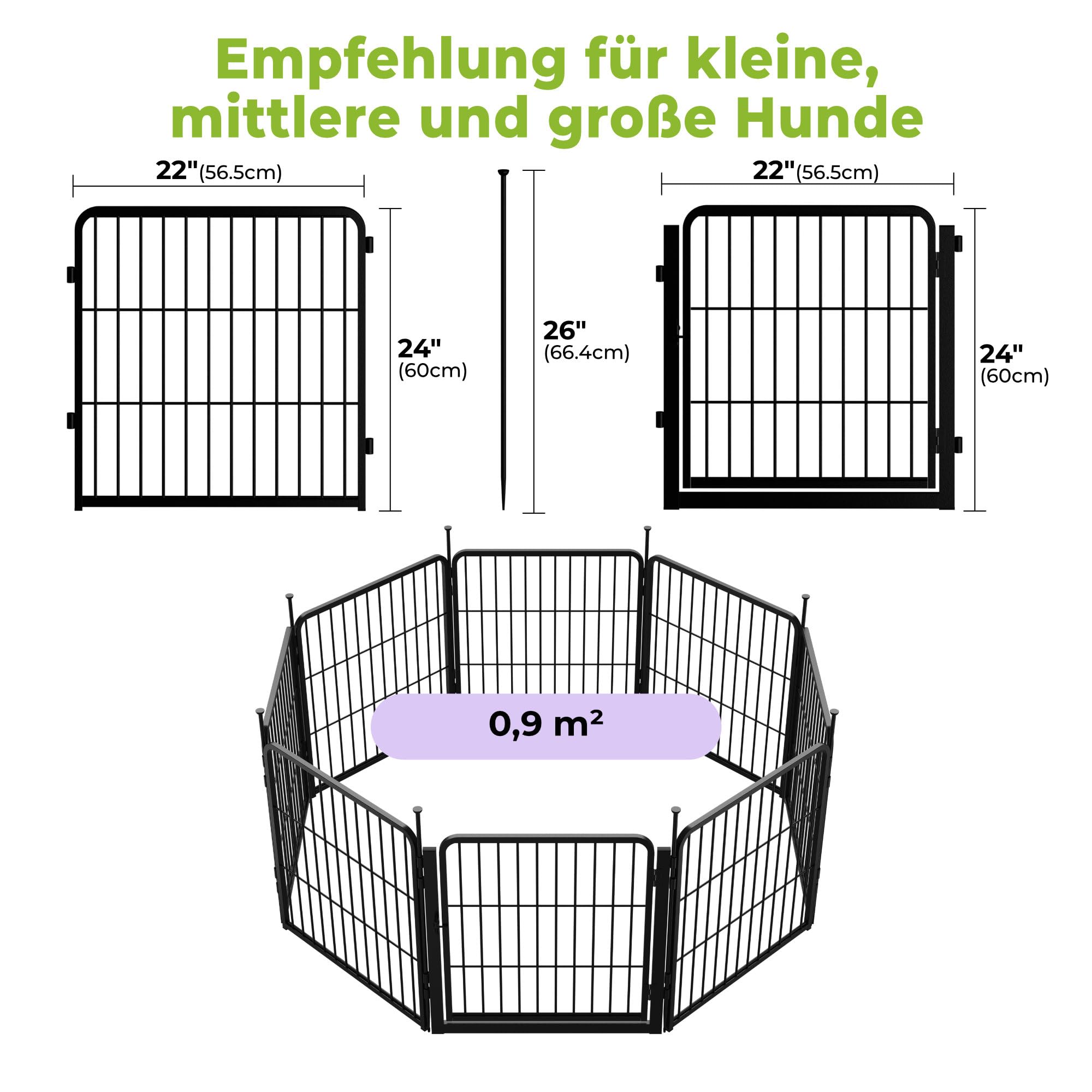 SunsGrove 8-teilig Welpenlaufstall 60cm Hoch, Schwerlast Hundestall für drinnen mit 1 Türen, Anti-Rost Hundezaun, Automatische Verriegelung，Pet Playpen for Yard RV Camping, Schwarz