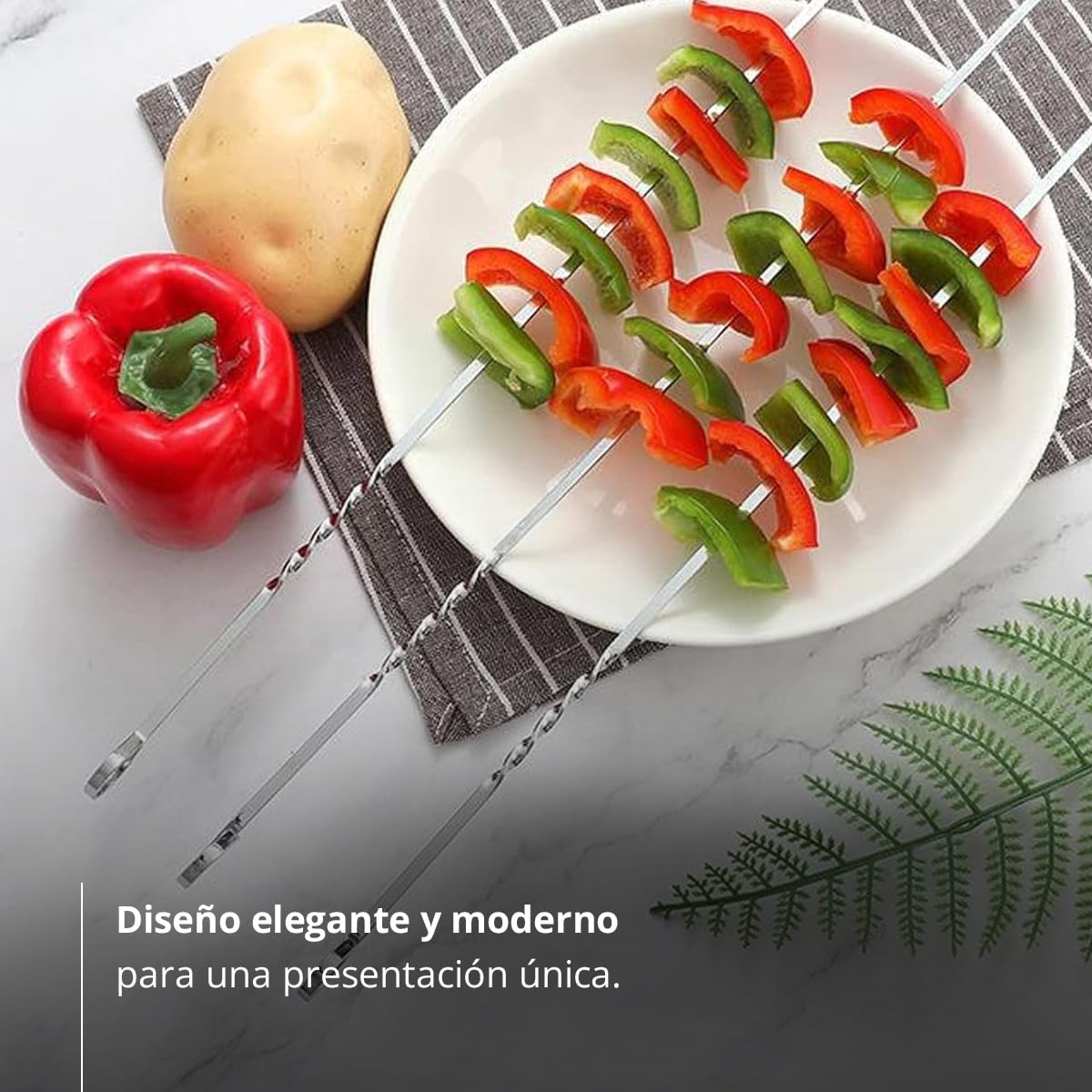 6 Espadas Inox Grande - 43 cm - Pieza para Brochetas de Barbacoa de Acero Inoxidable - Para Asar Pinchos de Carnes y Verduras - Resistente - Hostelnovo