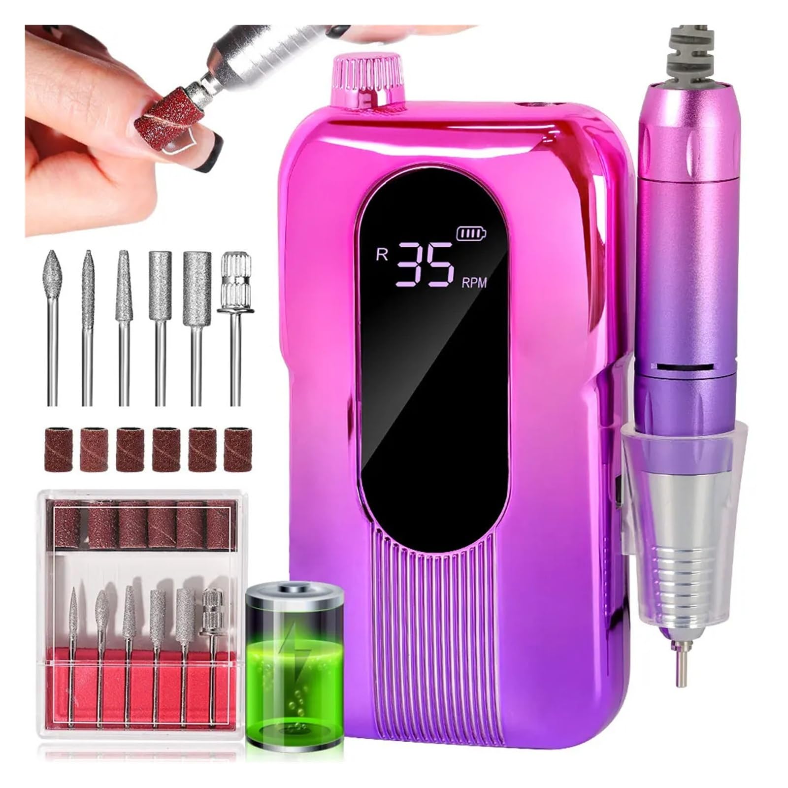 Trapano per unghie, Trapano for unghie senza fili, lucidatrice for ricaricabile e kit di 6 testine levigatura, levigatrice for portatile