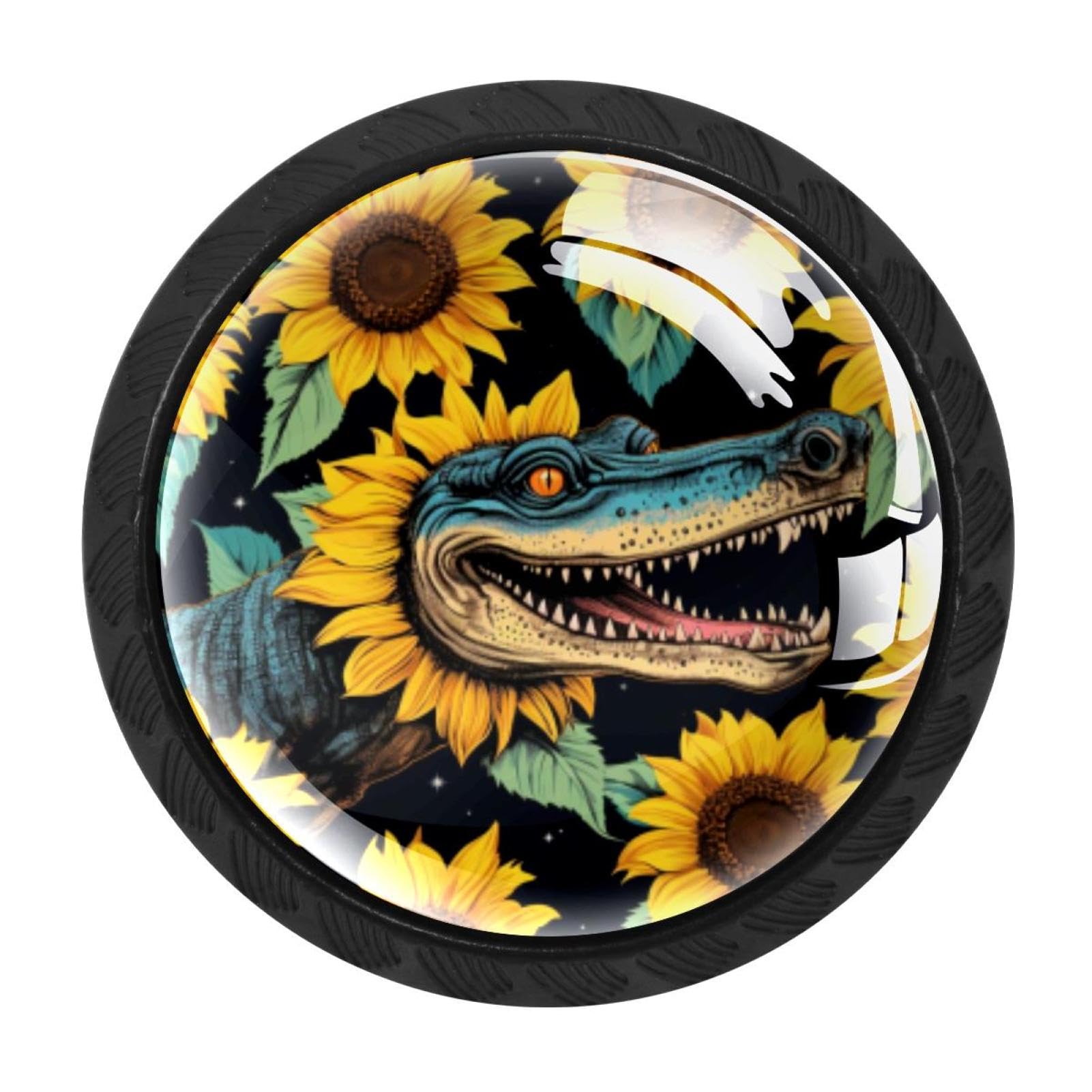 CHENZZZZ 4 Pack Cabinet Handles Black Crocodile Starry Sunflower Cabinet Knobs Draw