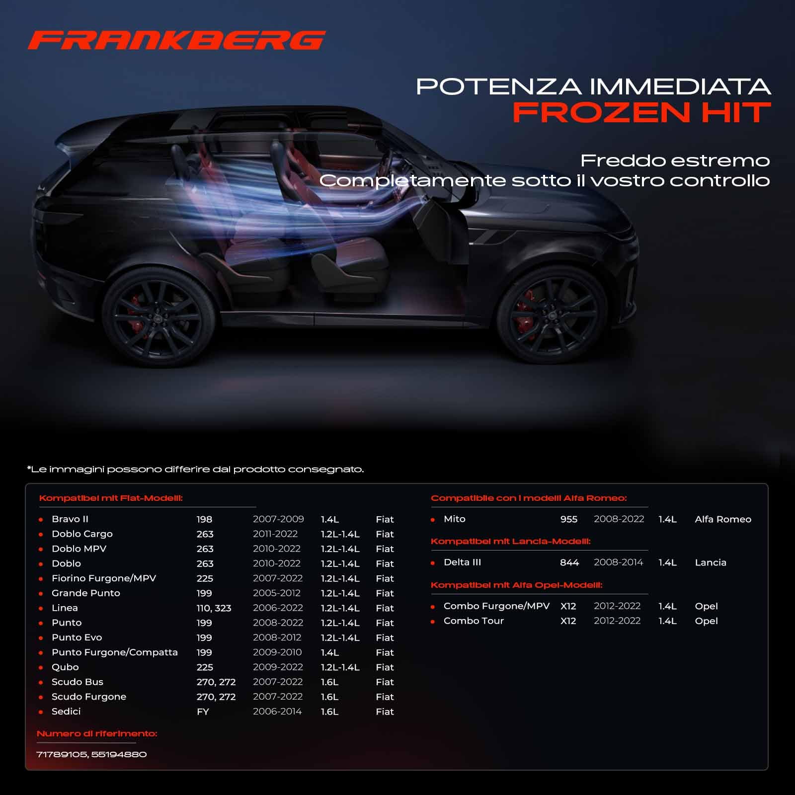 Frankberg Compressore per aria condizionata con frizione | Compatibile con: Sedici 189, Punto Box/Hatchback 199, Linea 110 323, Delta III 844, Scudo Box 270 272, Punto Evo 199