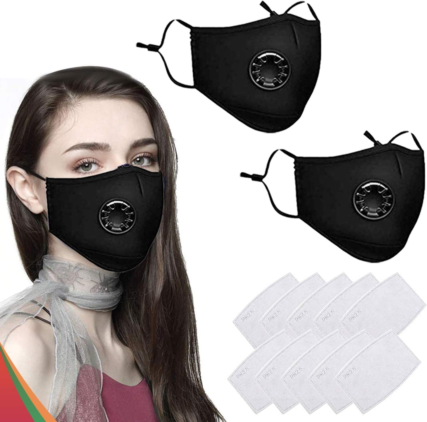 1ABOVE Two-Face Mask With Ten Air Filters Cotton | Reusable | Washable | Face Mouth Cover with Flexible Bands (2 Masks + 10 Filters)