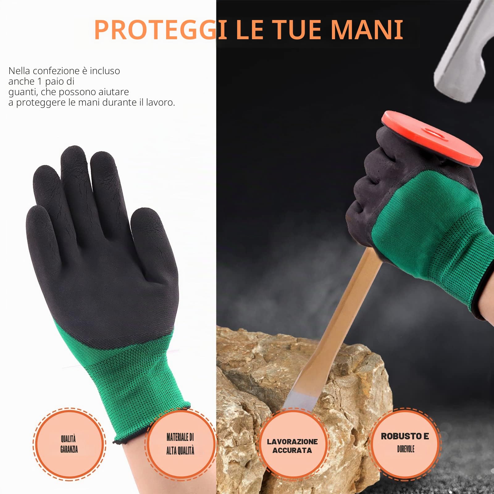Tanstic Set di 6 pezzi di martello per roccia geologica, martello da 850.5 g e scalpello da scavo da 30.5 cm, fischietto, lenti e guanti per gioiellieri, set di attrezzature per caccia alla roccia