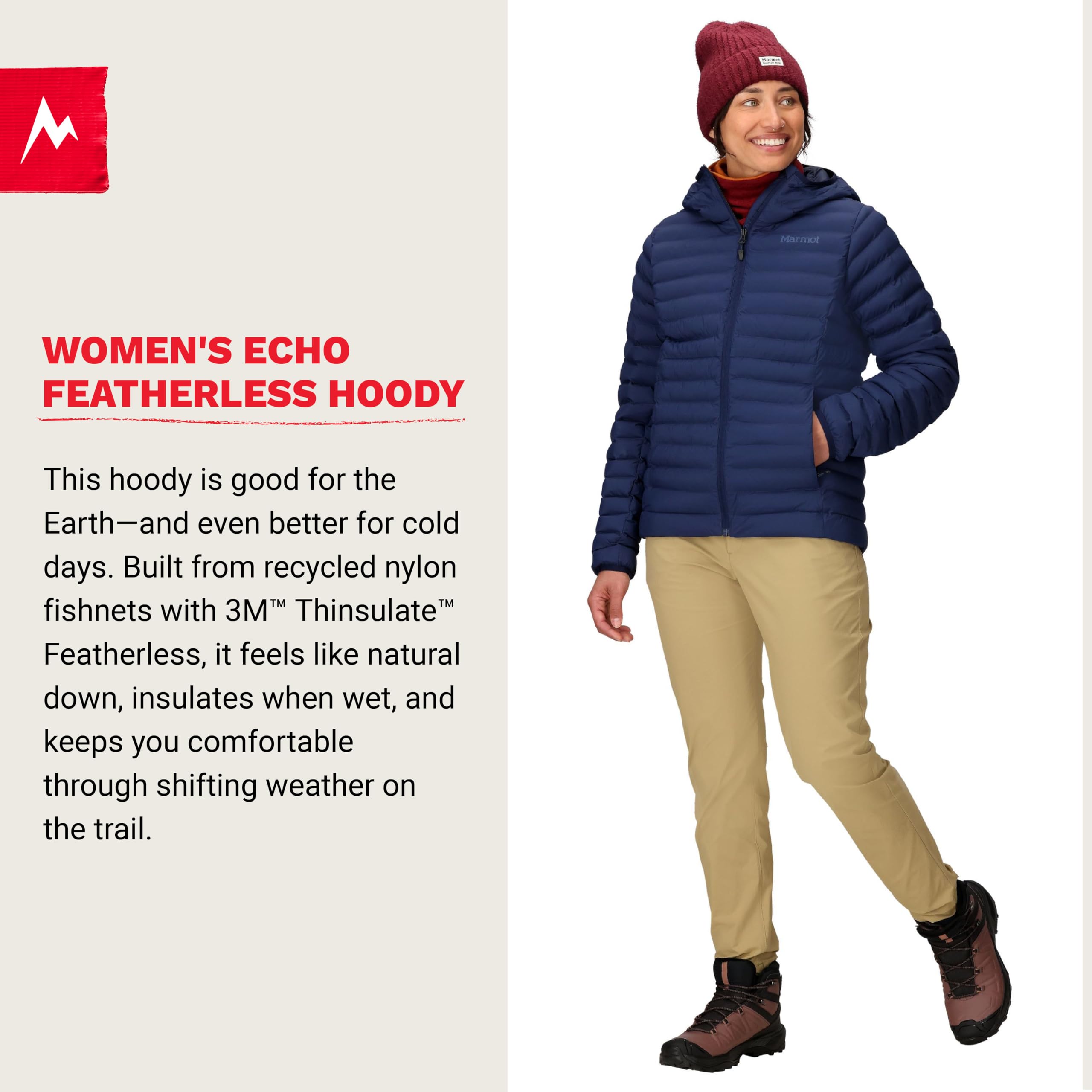 Marmot Damen Wm's Echo Featherless Hoody Ultra-leichte isolierte Winterjacke, warme Outdoorjacke mit Kapuze, wasserabweisende Steppjacke, winddichte Funktionsjacke, klein packbar (1er Pack)